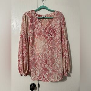 Cabi Blouse 5708 Bethany Pink Snakeskin Print Long Sleeve Top Womens XXL